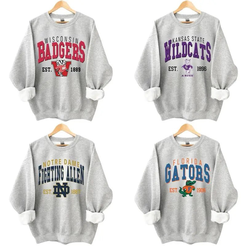 Vintage College NCAA Sweatshirt, Vintage Sweatshirt All Teams NCAA, Classic Sport Sweatshirt, Color Sport Grey, Gift For Fan Menswear Tops