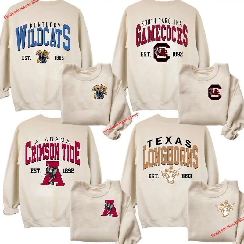 Vintage College Team Colection Sand Crewneck Sweatshirt 2 Side, Vintage Football Team NCAA Sweatshirt, Gift For Fan men's  sweatshirts vintage  clothing graphic  hoodies