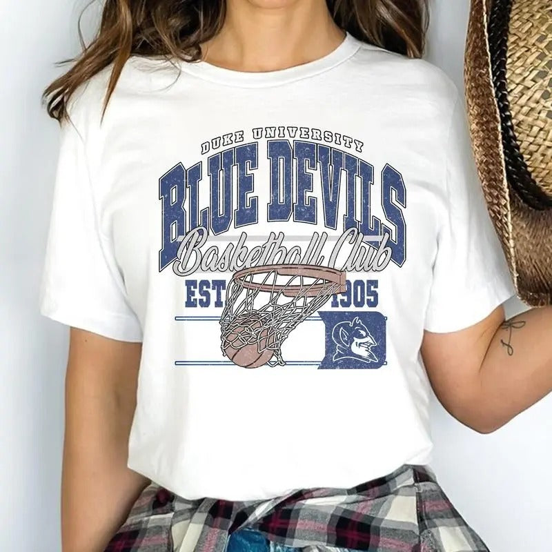 Vintage Duke Blue Devils NCAA Division I Men's Basketball Shirt, Duke University NCAA College Basketball Shirt, Cotton Shirt, Gifts For Football Fan