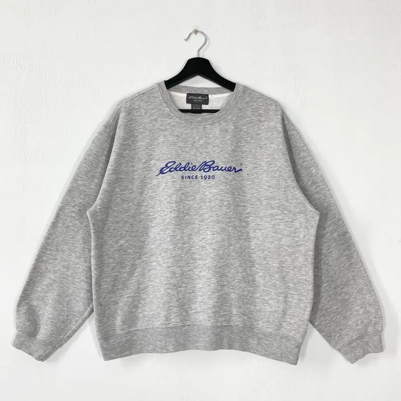 Vintage Eddie Bauer Sweatshirt Eddie Bauer Crewneck Eddie Bauer Sweater Pullover Outdoor Outfitters Bauer Print Logo Menswear Athletic Black Collar Tops  Hoodie Casual
