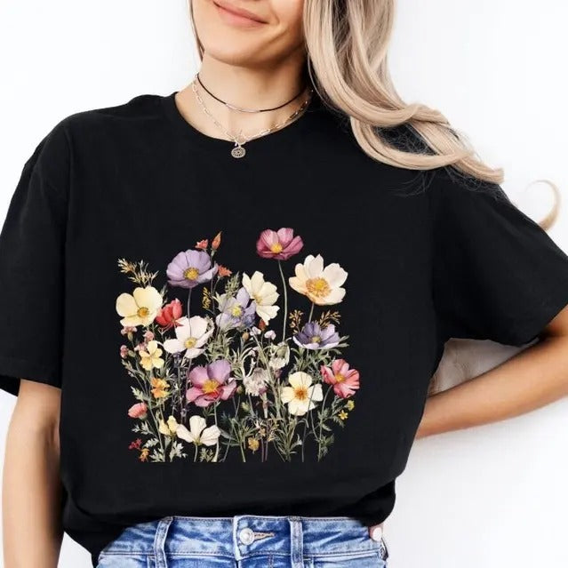 Vintage Flowers Shirt, Pastel Botanical Floral Hoodie, Fairy Core, Wildflowers Shirt, Boho Flower Shirt, Gift For Her, Gift For Mom