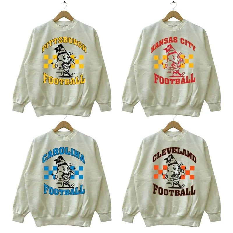 Vintage Football Sweatshirts Color Sand, Unisex Football Crewnecks, Football Crewneck Sweatshirt