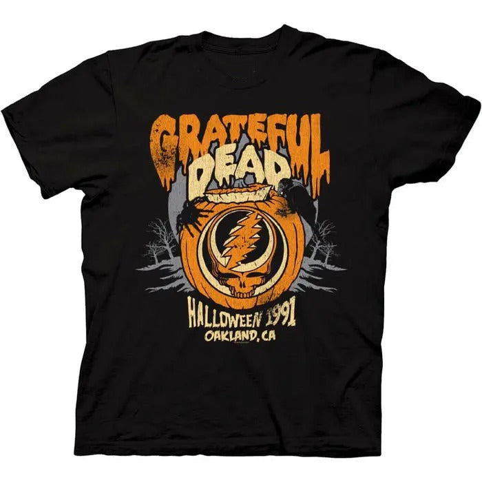 Vintage Grateful Dead Halloween 1991 Oakland California Pumpkin Stealie T-Shirt, Unisex Top Casual Menswear Streetwear Shortsleeve Round Neck Tshirt