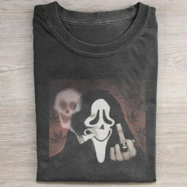 Vintage Halloween Graphic T-shirt, Ghost Face Smoking Middle Finger Tee, Horror Movie Shirt, Horror Character, Funny Halloween Shirt, Unisex T-Shirt