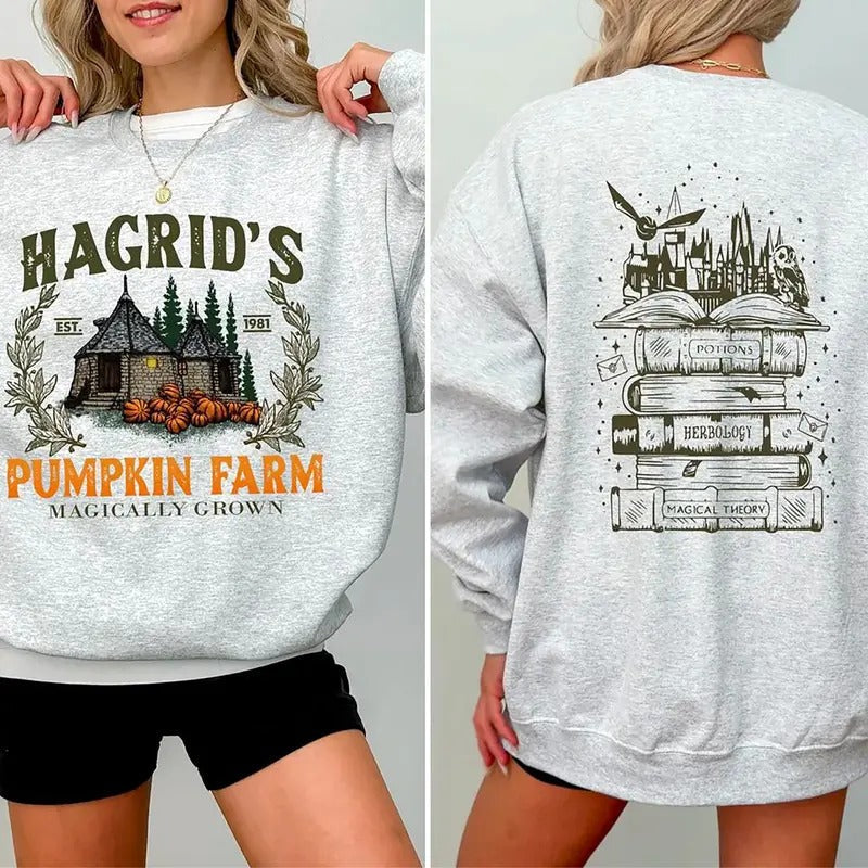 Vintage Hargids Pumpkin Farm Both Sides Print Sweatshirt, Vintage Pumpkin Patch Shirt, Retro Halloween Hoodie, Hagrid Pumpkin Sweatshirt, Halloween Farm Shirt, Magical Grown Hoodie