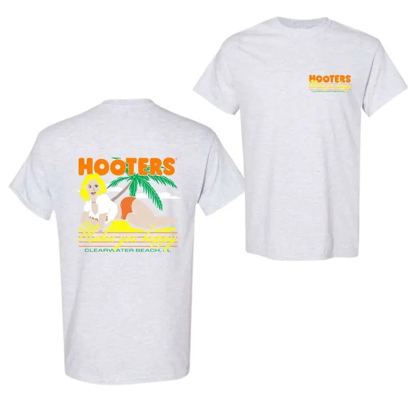 Vintage Hooters Makes You Happy 2 Sided T-Shirt, For Men And Women