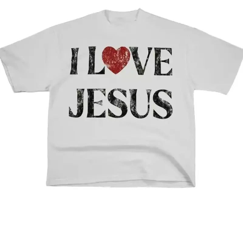 Vintage I Love Jesus Print Short Sleeve T-Shirt Menswear Top Underwear Tshirt Cotton Womenswear