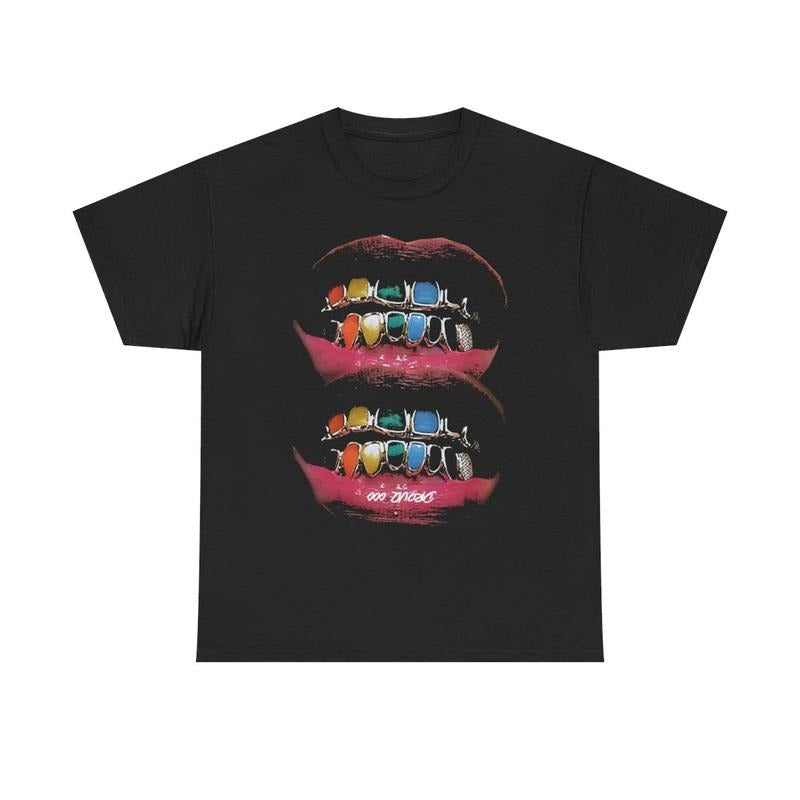 Vintage Iced Out Twin Grill Y2k 90s Hip-Hop Vibes Heavy Cotton Graphic T-Shirt Tshirt Shirt HipHop Rap Tee Casual Menswear Retro Top Streetwear Classic Comfy Day Oversized