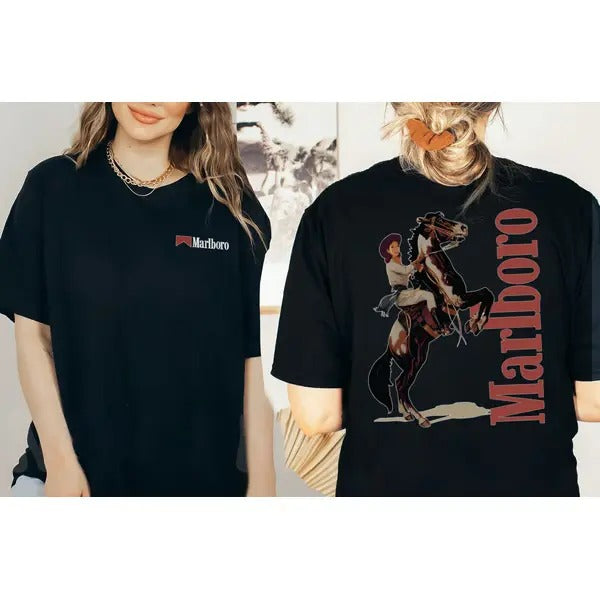 Vintage Marlboro Cowboy Wild West Premium T-shirt,Marlboro Tee, Cowboy Apparel, Marlboro Cowboy Shirt, Marlbo