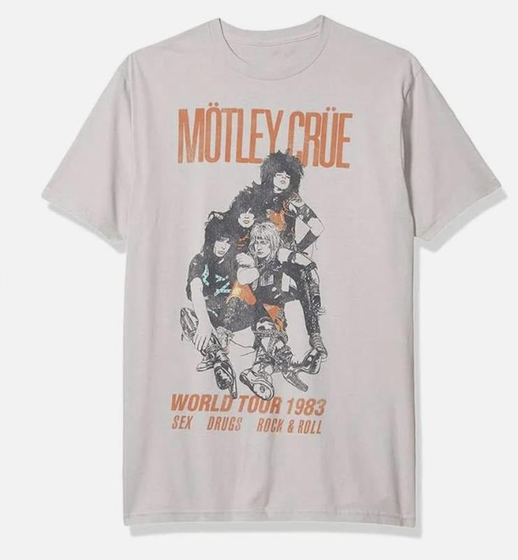 Vintage Motley Crue T-Shirt 1983 World Tour Band Official Natural New- Vintage Unisex Tee Menswear Top