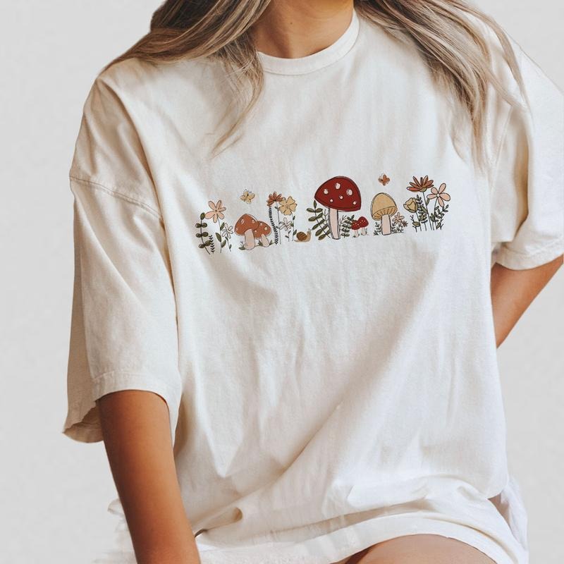 Vintage Mushrooms Tshirt, mushroom shirt for Women, Gift for Her, Vintage Nature shirt, Botanical T-shirt, Nature Lover Mushroom Tee, Mental Health Shirt, Nature Lover Gift, Botanical Shirt Women, Cottagecore Shirt, Boho Mushroom Women Top Breathable