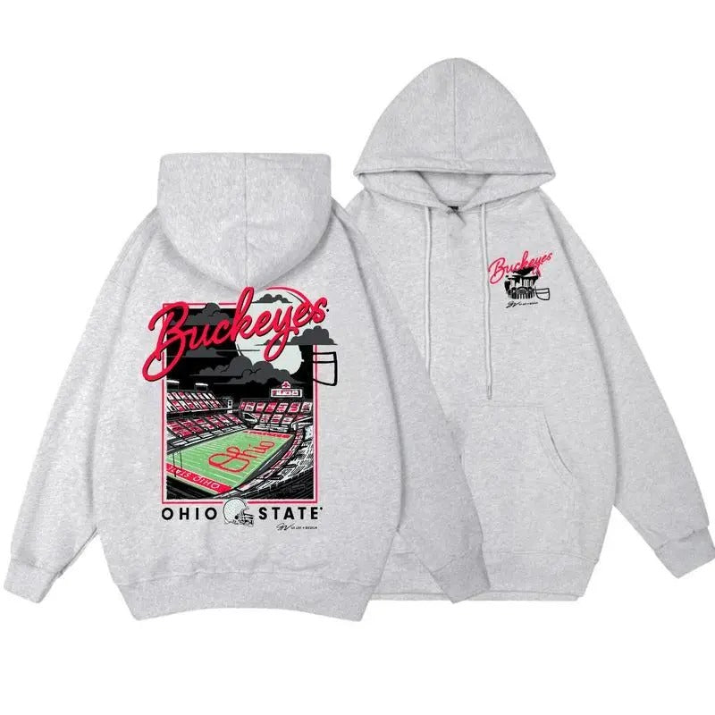 Vintage Ohio State Script Scene 2 side Hoodie Streetwear Menswear Top Sports Classic Tee Casual Sweater Hoodie Pullover Long Sleeve football fan