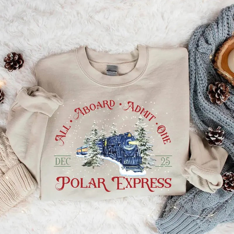 Vintage Polar Express Sweatshirt, All Abroad Admit One Shirt, Retro Christmas Sweater, Merry Christmas Hoodie, North Pole Santa Sweatshirt, Christmas Vacation Shirt