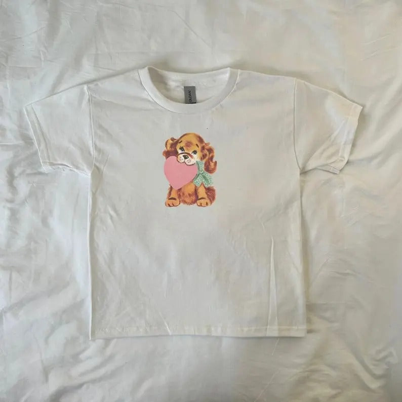Vintage Puppy Baby Tee, Cartoon Design, vintage, Dog lovers, y2k clothing, Pinterest, retro, 90s style baby tee, ahs style, soft girl corestyle{n002}2
