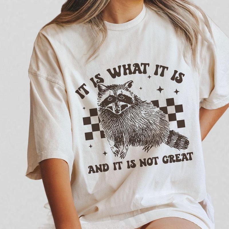 Vintage Raccoon Checkered T-Shirt, It Is What It Is And It Is Not Great Funny Raccoon T-Shirt, Retro Unisex Adult T Shirt, Relaxed Cotton Tees, Raccoon Lover Tee, Street Cats Shirt, Comfort Women Top