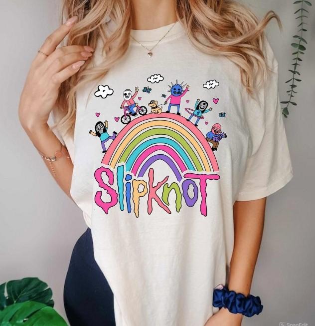 Vintage Rainbow the Slipknot Band Shirt, Slipknot 90s Records Rock Casual Cotton Fit Top