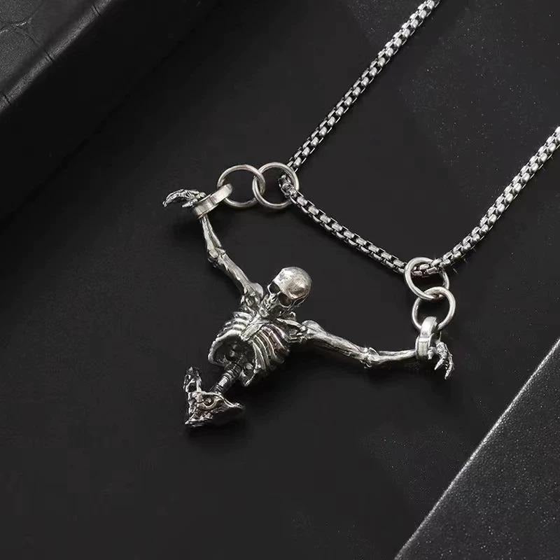 Vintage Skeleton Necklace - Edgy Punk Rock Costume Jewelry - Unisex Accessory