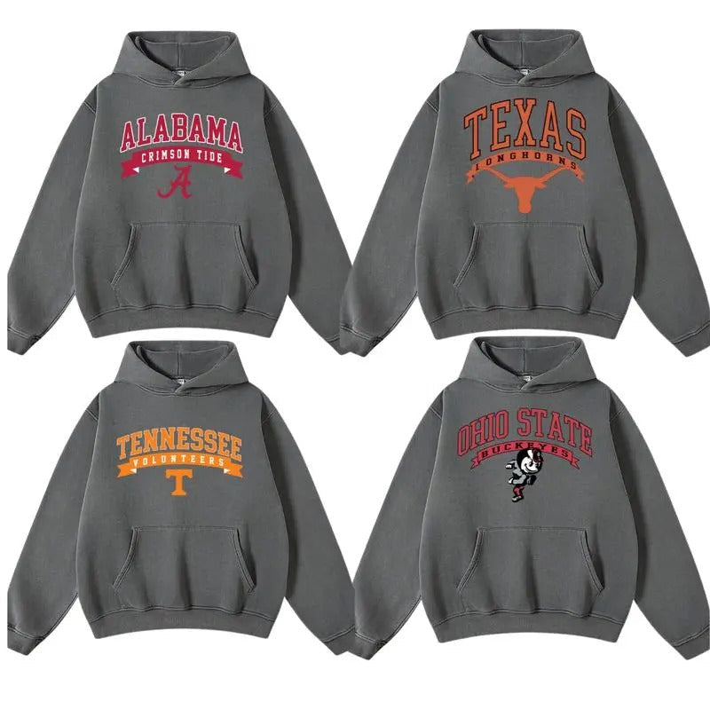 Vintage Sport Teams NCAA Collection Dark Heather Hoodie, NCAA Football Logo Shirt, Graphic Shirt for Men, for Women Tops Casual Long Sleeve