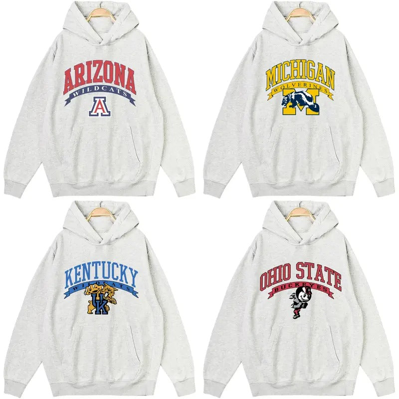Vintage Sport Teams NCAA Collection Unisex Hoodie, Graphic Team Collection Hoodie, Gift For NCAA Fan, Ash Grey Color