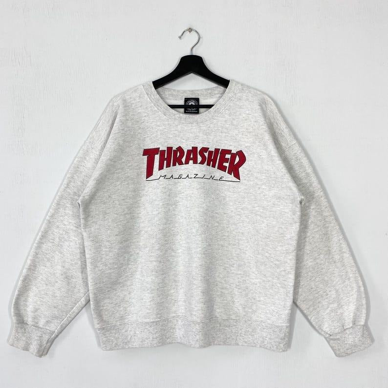 Vintage Thrasher Sweatshirt Thrasher Crewneck Thrasher Sweater Pullover Thrasher Magazine Skateboard Thrasher Print Logo Menswear Athletic   Tops Unisex