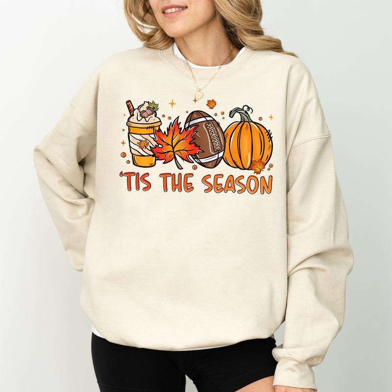 Vintage Tis The Season Sweatshirt, Fall Football Sweatshirt, Pumpkin Spice Sweater, Fall Basics Sweatshirt, Autumn Crewneck, Spooky Season Sweater, Cute Fall Sweatshirt for Girls, Comfy Long Sleeve Pullover, Comfort Fabric Women's Tops, Casual Womenswear