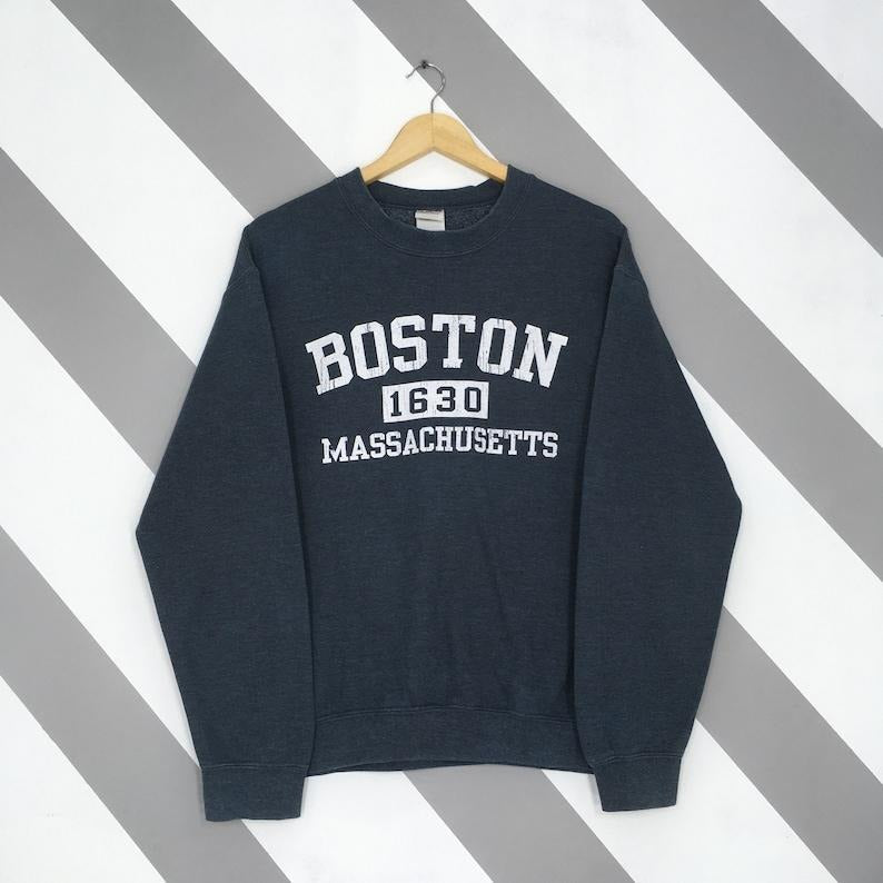 Vintage Y2K Boston City Massachusetts Sweatshirt Medium Boston 1630 Massachusetts Spell Out Crewneck Boston United State