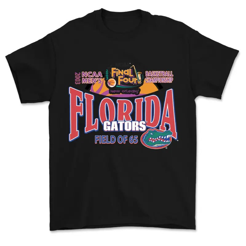 Vintage Y2K NCAA Men's Final Four 2003 Basketball Championship Graphic Tee Florida Gators Field Of 65 New Orleans College T-shirt Classic Cotton