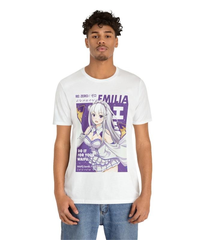 Waifu Emilia Anime T-shirt Unisex, Anime Manga Shirt, Anime Shirt, Anime Lovers Shirt, Graphic Anime Tee, Manga Shirt, Japanese Shirts Menswear Top Underwear Tshirt Streetwear Man Tropical Crewneck Shortsleeve Round Neck Casual
