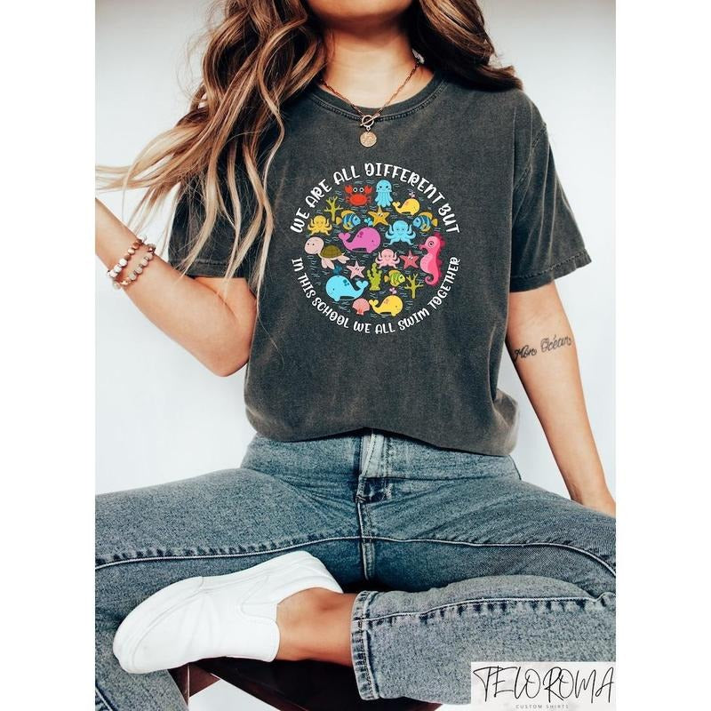 We Are Different But In This School We All Swim Together Shirt, Ocean Theme School Shirt, Funny School Shirt, Let's Explore Under The Sea