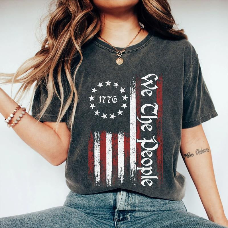 We The People Shirt, American Flag Shirt, Vintage USA Flag Shirt, Independence Day Outfit, 1776 Flag T-Shirt, Patriotic Shirts For Women, Retro 4th of July Shirt, 1776 America 4th of July Shirt, Gift For American, Fourth of July Tshirt, Women Top