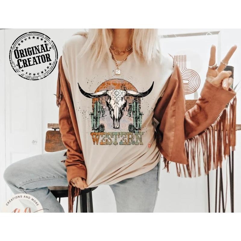 Western Boho Shirt, Boho Skull Shirt, Western Shirt, Vintage Western Shirt, Boho Western Graphic Shirt PP93Z