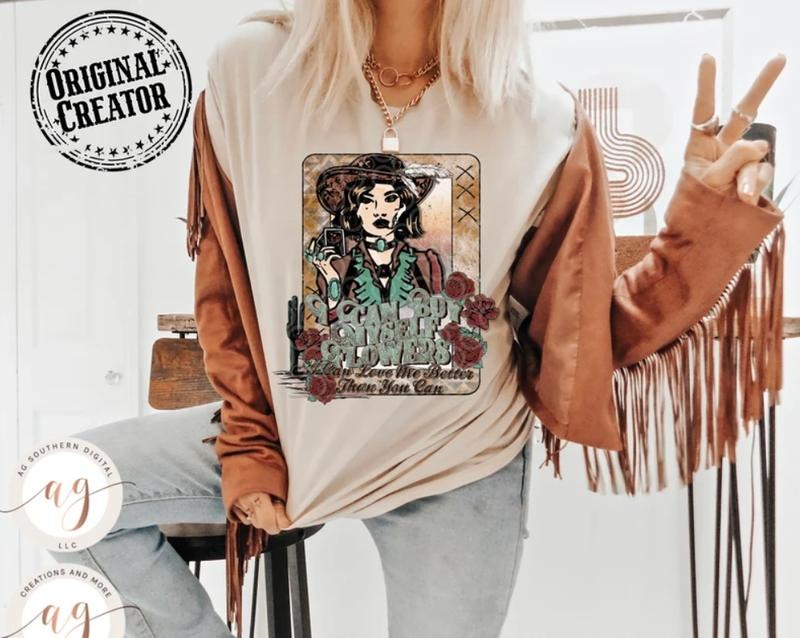 Western Cowgirl T Shirt, I Can Buy Myself Flowers Graphic Tee, Vintage Rodeo Shirt, Gift for Rodeo Fans