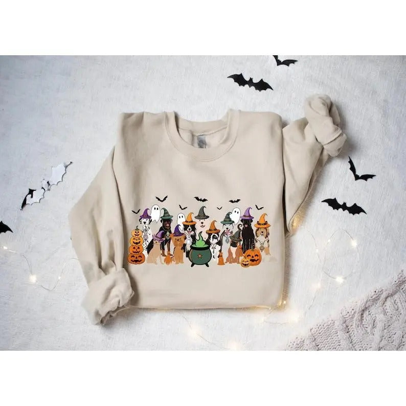Witch Dogs Halloween Sweatshirt, Ghost Dogs Halloween Shirt, Dogs Lover Halloween Gift, Funny Halloween Party Dogs Shirt, Womens Halloween  T-shirt, sweater and Hoodie