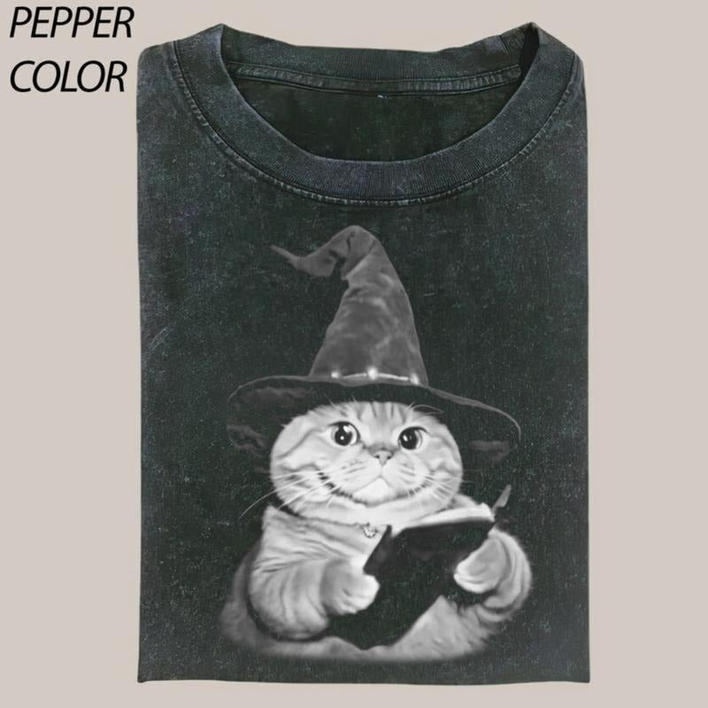 Wizard Cat Vintage Graphic T-shirt, Funny Witch Cat Tee, Cat Lover Unisex T-Shirt, 90's Style Streetwear Graphic Gift For Men Women