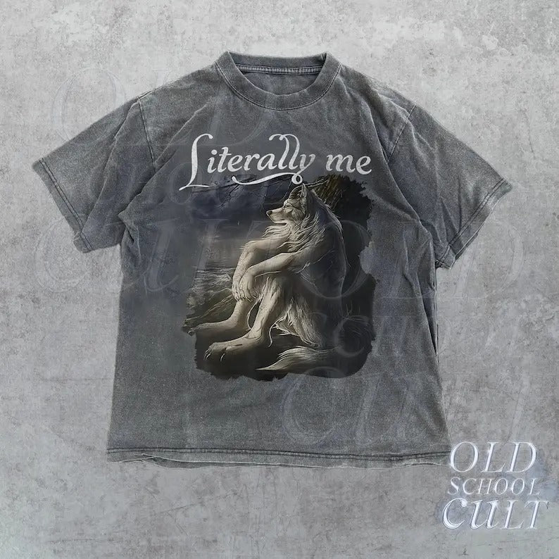Wolf Funny Vintage T-Shirt, Retro Meme Tee, Grunge Clothing Aesthetic, Emo Silly Animal Graphic Shirt, Alpha Wolf Shirt, Washed Shirt