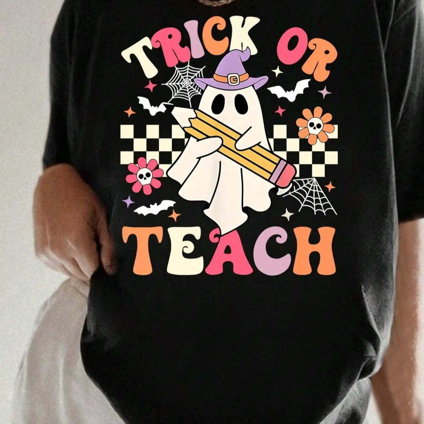 Women's   Ghost Print Round Neck Graphic Tee, Fashion Casual Drop Shoulder Short Sleeve T-shirt for Daily Holiday Vacation Outdoor Wear, Ladies Clothing for Summer