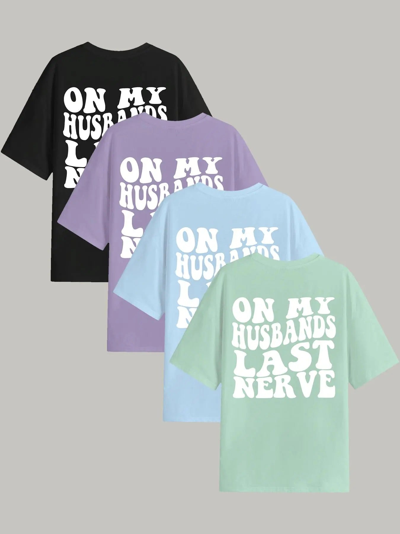 Women's "ON MY HUSBANDS LAST NERVE" Letter Print Round Neck Graphic Tee, Vintage Trendy Casual Half Sleeve T-shirt For Daily Wear, Ladies Summer Outfit