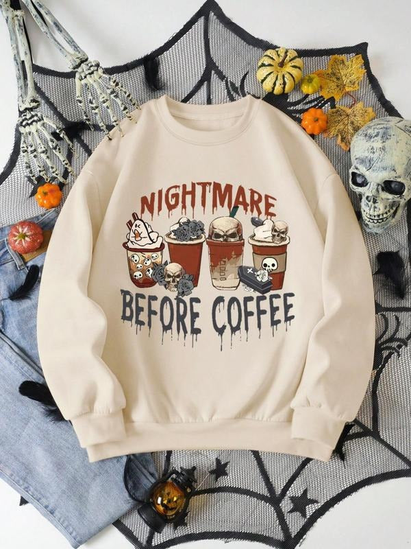 Women's Cartoon Graphic Print Round Neck Sweatshirt, Casual Fashion Drop Shoulder Long Sleeve Pullover for Daily Wear, Ladies Fall & Winter Clothes