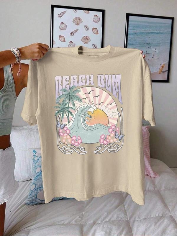 Women's Cartoon Graphic Print Round Neck Tee, Fashion Casual Short Sleeve T-shirt, Ladies Summer Clothes for Daily Wear