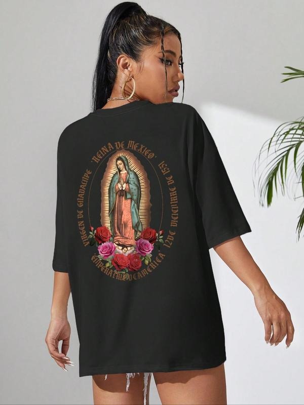 Women's Cartoon Graphic Print Round Neck Tee, Trendy Casual Half Sleeve T-shirt for Daily Wear, Ladies Summer Outfit