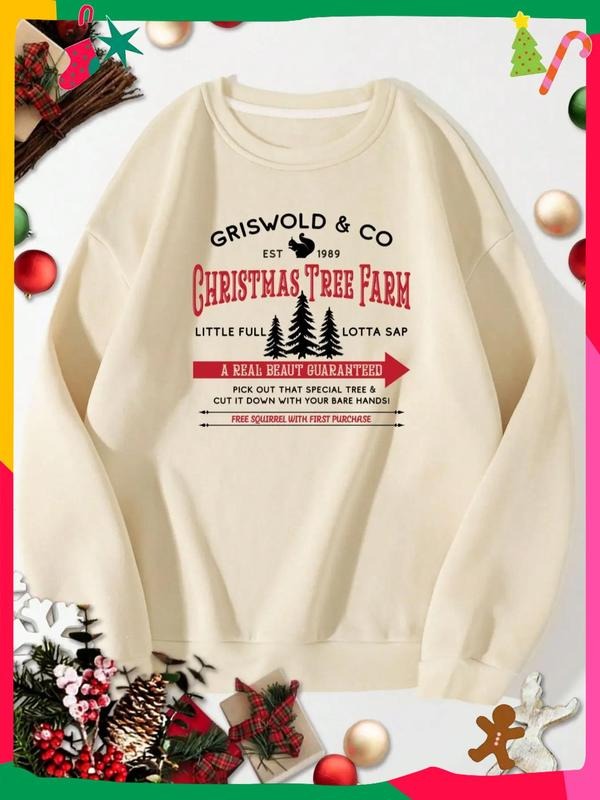 Women's Cartoon Letter Graphic Print Crewneck Christmas Sweatshirt, 2023 Trendy Casual Fashion Drop Shoulder Long Sleeve Pullover for Daily Wear, Ladies Fall & Winter Clothes, When Is Black Friday Early Deals, Perfect For Teens Girls, College Student