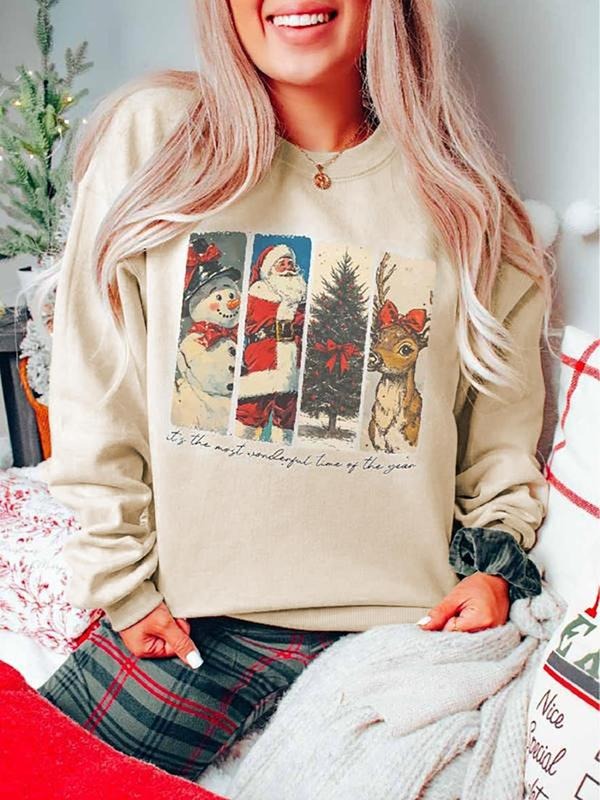 Women's Christmas Graphic Print Drop Shoulder Sweatshirt, Casual Long Sleeve Round Neck Pullover for Daily Wear, Ladies Fall & Winter Clothes