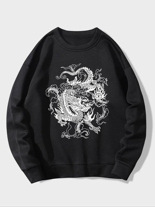 Women's Dragon Graphic Print Drop Shoulder Sweatshirt, Fashionable Casual Pullover Sweatshirt For Fall & Winter Daily Wear, Women's Clothes