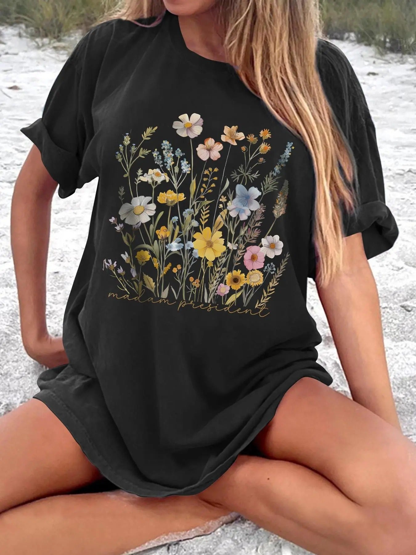 Women's Floral   Print Round Neck Tee, Vintage Trendy Casual Short Sleeve Graphic T-shirt for Daily Wear, Ladies Summer Wear