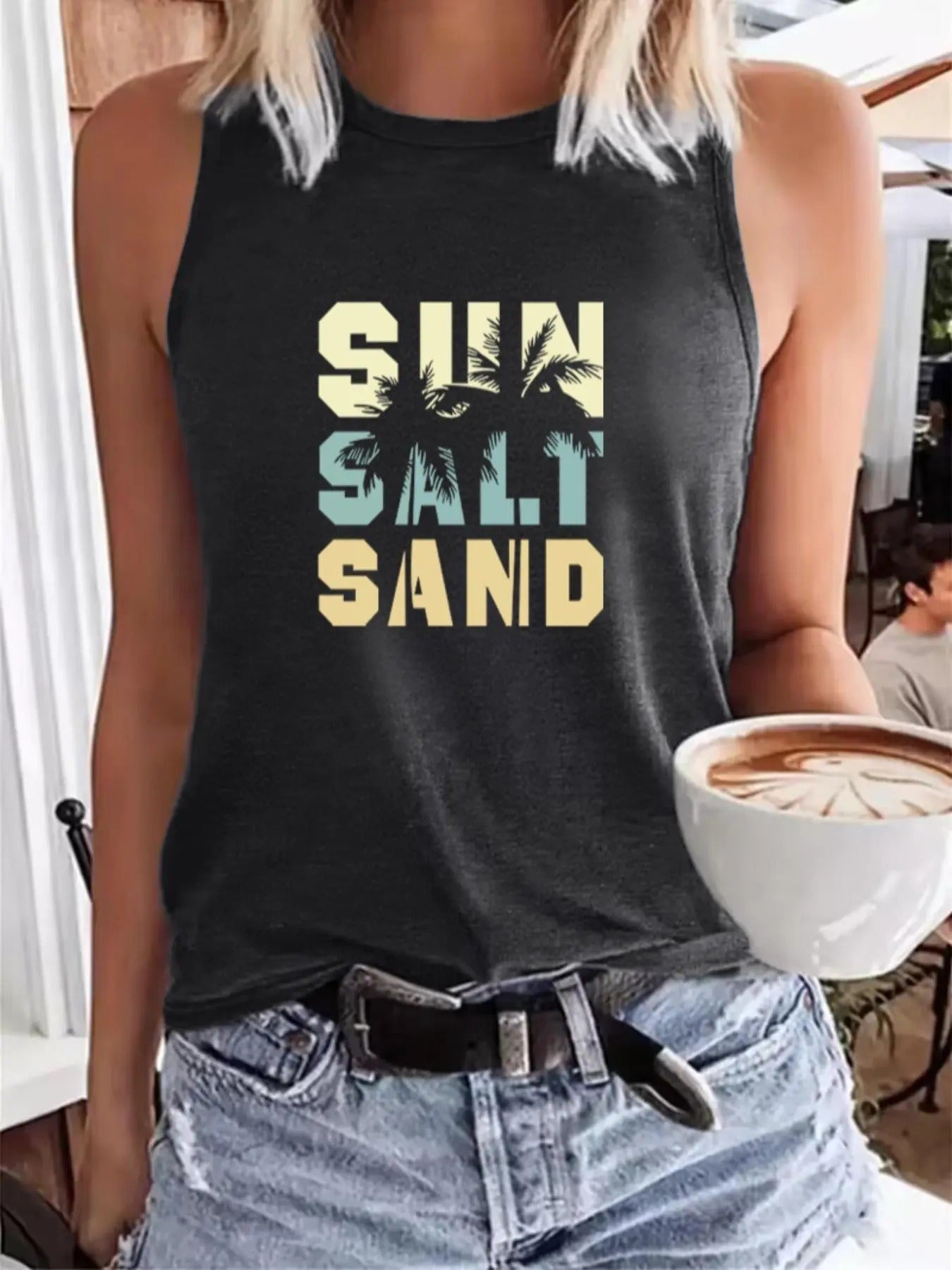 Women's Graphic & Letter Print Crewneck Tank Top, Summer Clothes Women, Fitted Comfort Casual Sleeveless Round Neck Top for Lady Summer, Women's Clothing for Daily Wear, Womenswear
