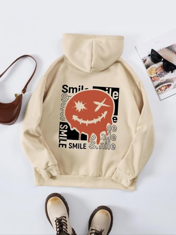 Women's Graphic Long Sleeve Drawstring Hoodie, Lady Fashion Casual Comfort Pocket Hooded Sweatshirt Pullover for Daily Outdoor Wear, Womenswear Tops, Women's Clothes for Spring & Fall