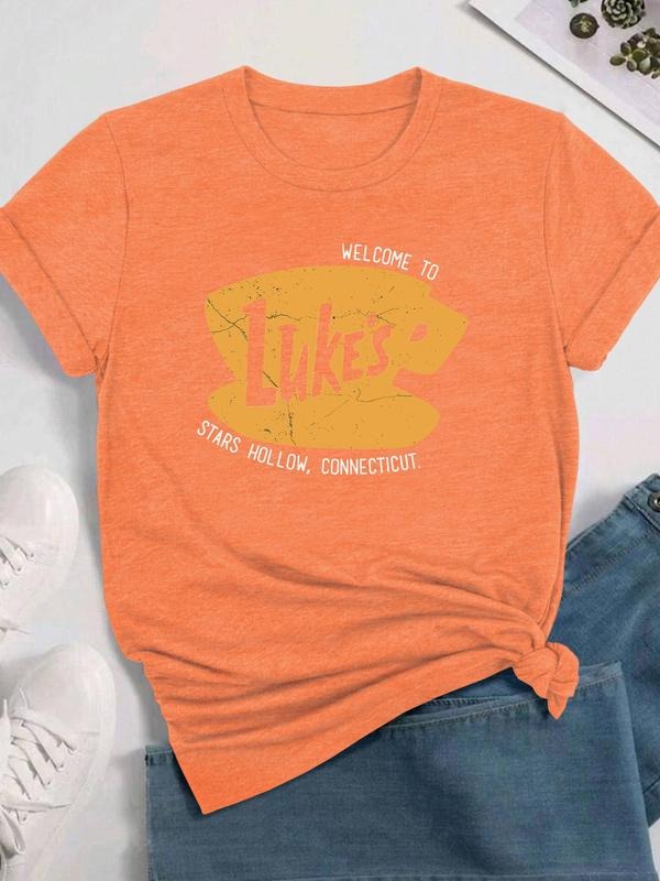 Women's Graphic Print Round Neck Tee, Fashion Casual T-shirt for Daily Wear, Ladies Clothes for All Seasons