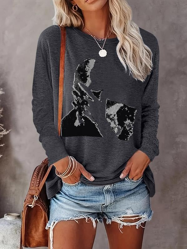 Women's Graphic Print Sweatshirt, Casual Long Sleeve Round Neck Pullover for Fall & Winter, Women's Clothes for Daily Wear