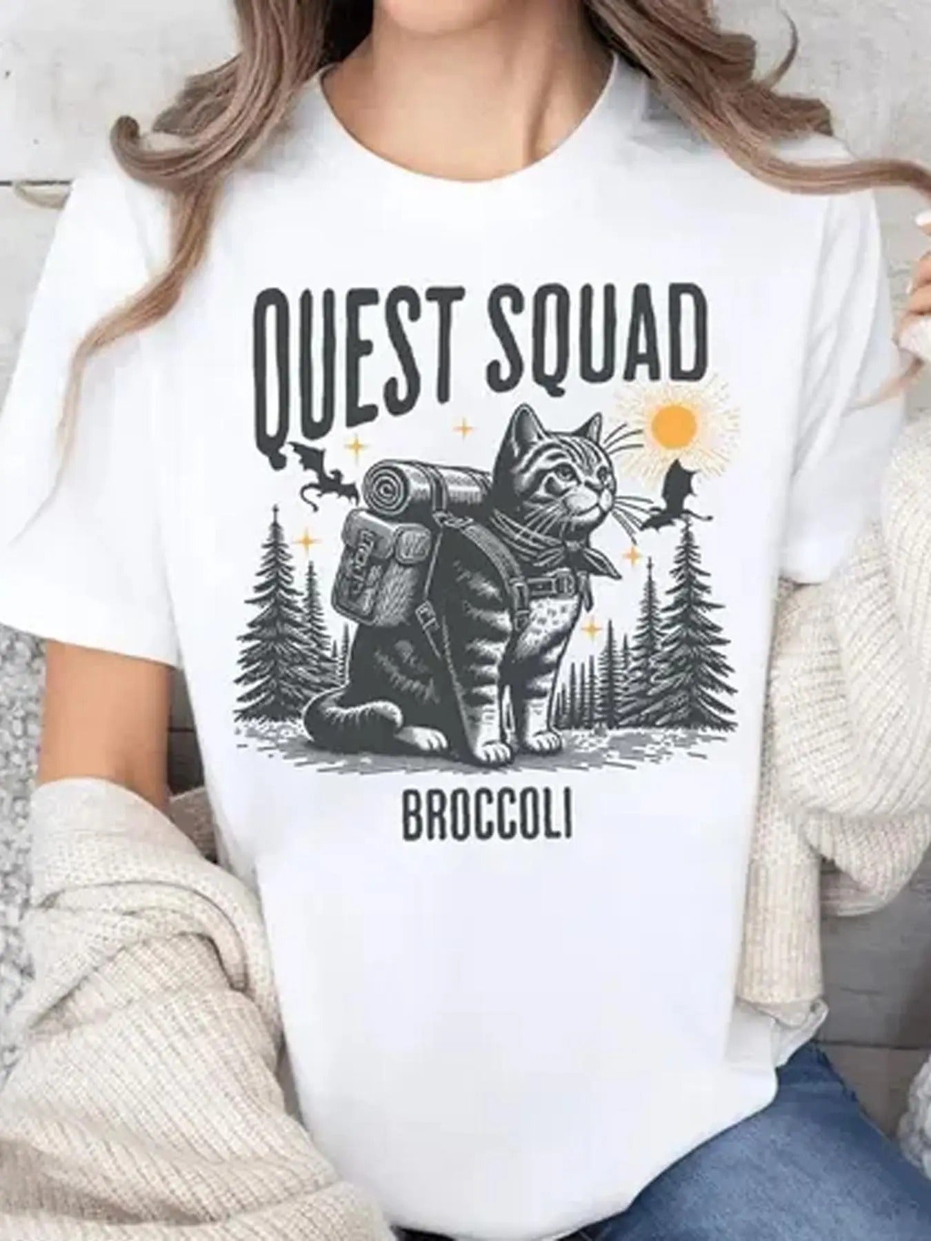 Women's Letter & Cat Print Round Neck Graphic Tee, Vintage Trendy Casual Short Sleeve T-shirt for Daily Wear, Ladies Summer Tops