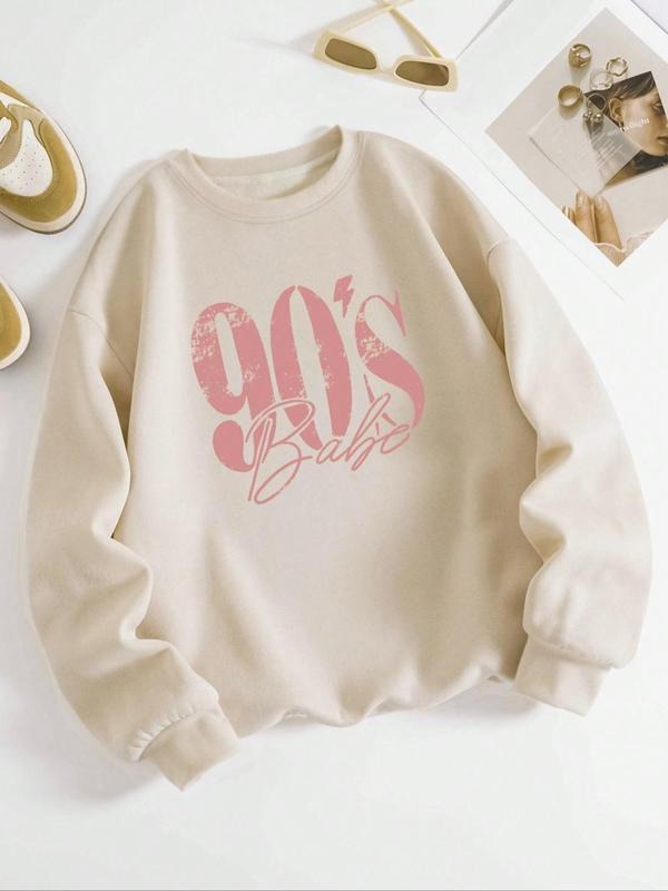 Women's Letter & Figure Print Vintage Graphic Sweatshirt, Crewneck New Trendy Casual Drop Shoulder Long Sleeve Pullover Sweats, Comfort Tops for Lady